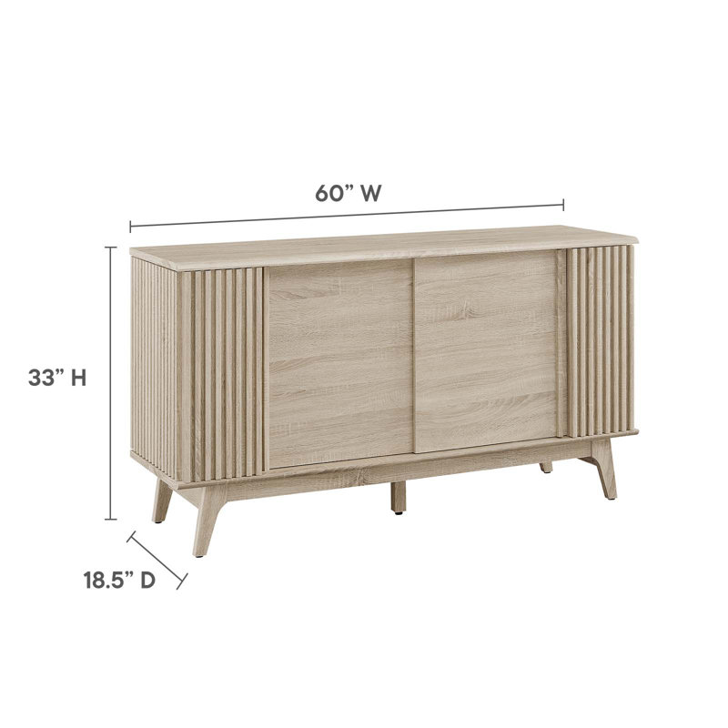 Eudora Oak Mid-Century Modern Sideboard with Sliding Doors