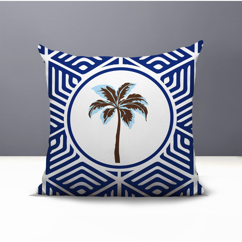Oreiller carré réversible intérieur / extérieur Leilani Palm, Bleu, Carré 15 po