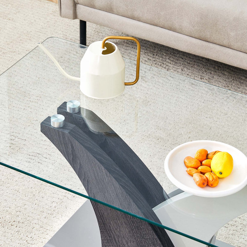 Rectangular Coffee Table with Tempered glass countertop, White/Gray