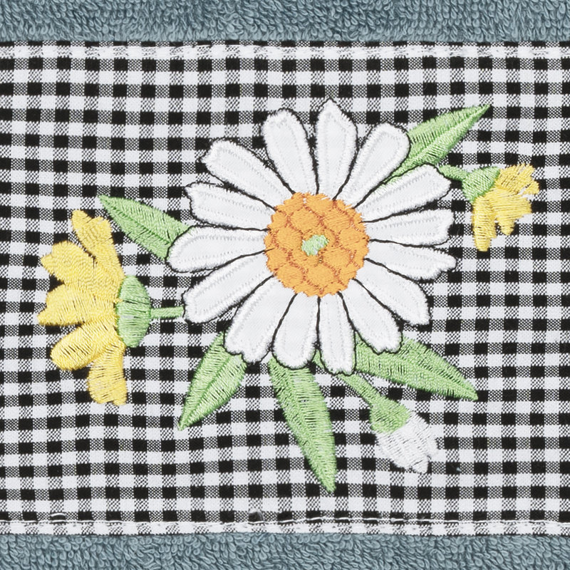 100% Turkish Cotton Daisy Embellished Towel Set, Teal, 3 Piece Towel Set