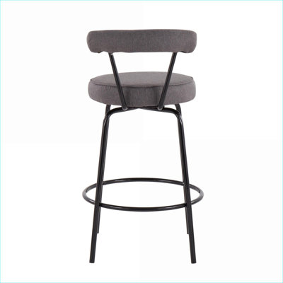 Set of 2 Counter Height Dining Chairs for Adults, 360° Swivel Charcoal Gray Fabric Stools with Black Steel Frame