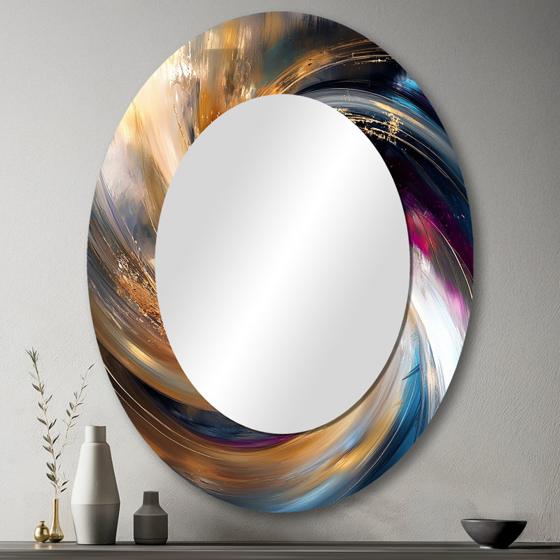 Spirales abstraites dans des tons dorés et mauves I - Miroir mural moderne, 43 po x 33 po