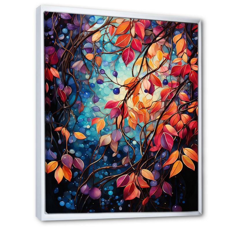 Hugon Multicolor Vibrant Vines II - Imprimé, H 40 po x l 30 po x P 1,5 po, Cadre flottant blanc