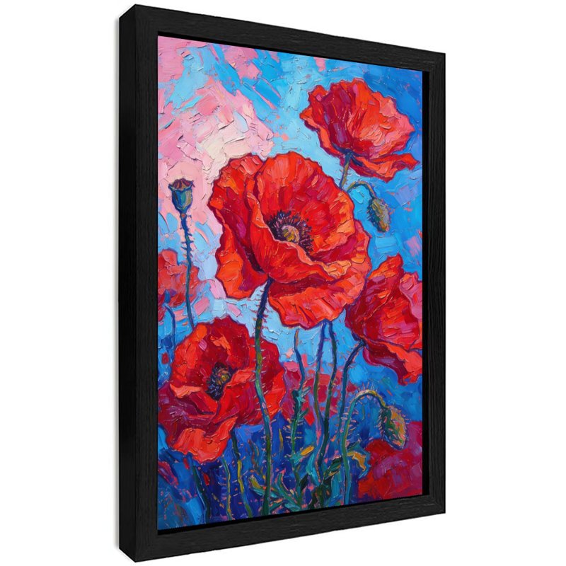 Art encadré noir coquelicots cramoisis sous un ciel de rêve, impression impressionniste, H 11 po x l 9 po