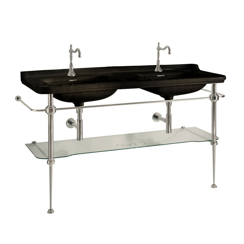 Waldorf 59.1'' L Bathroom Sink, Glossy Black/Polished Chrome, Single Hole Faucet