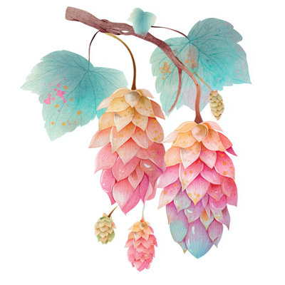 Aquarelle de fleurs de houblon sur toile tendue en plusieurs tailles