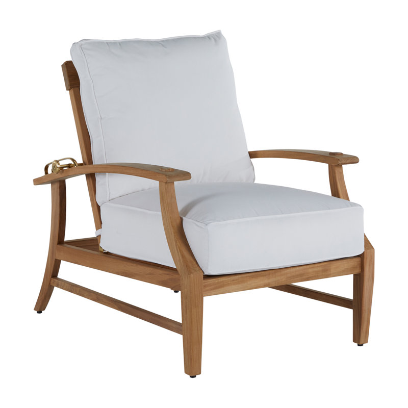 Croquet Teak Patio Chair with Cushions, Natural Teak, Welt, Linen Dove