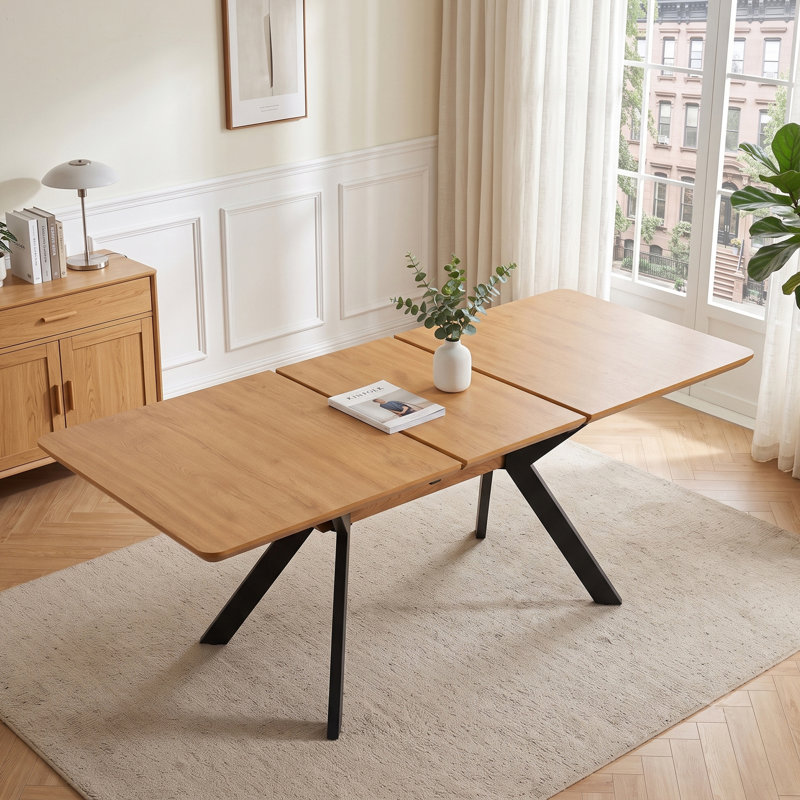 Plateau de table de salle à manger extensible en MDF, surface de grain de bois rectangulaire pour 6 à 8 personnes