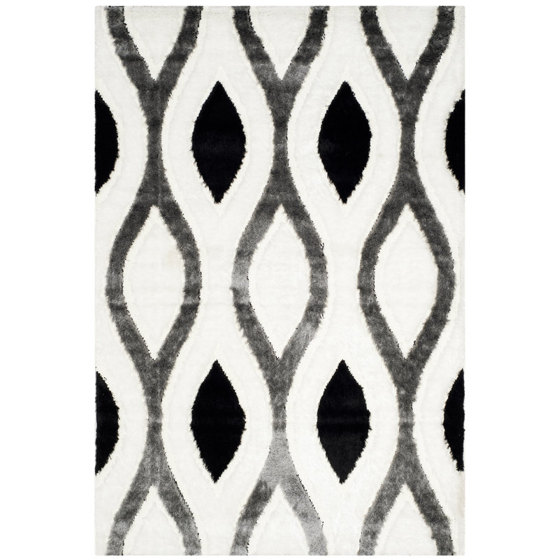 Tapis ivoire/gris en polypropylène poils longs  Callensburg, Rectangle 4 pi x 6 pi