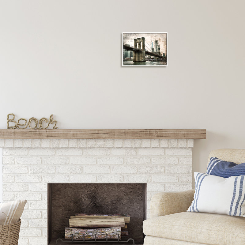 Bb-445-Vintage Brooklyn Bridge, encadré sur bois par Rhonda Addison, Giclée encadrée blanc bord de mer
