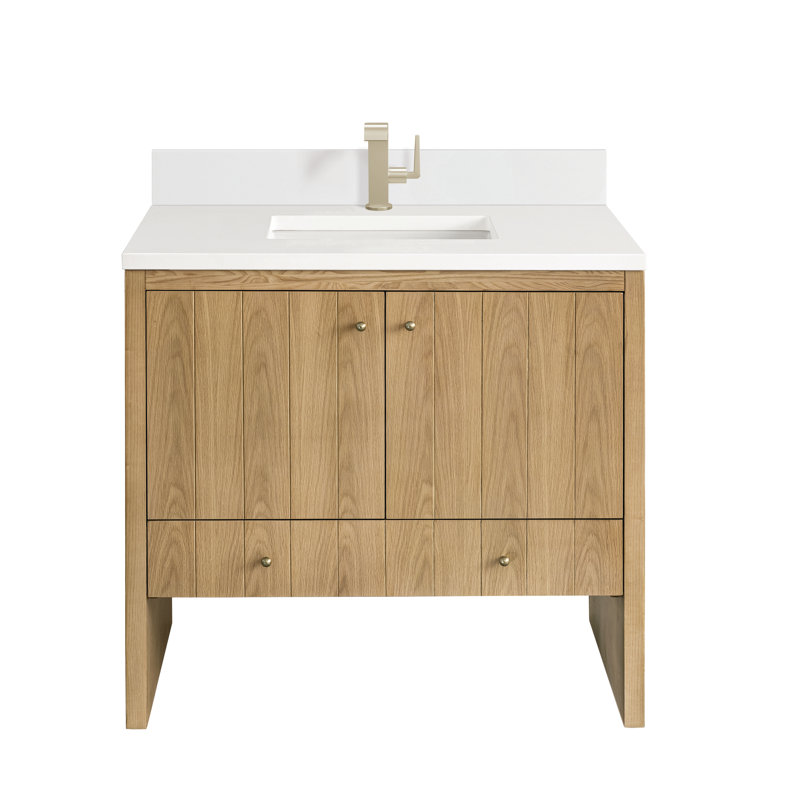 Hudson 36'' Single Bathroom Vanity with Top, White Zeus, Single-Hole, Light Natural Oak