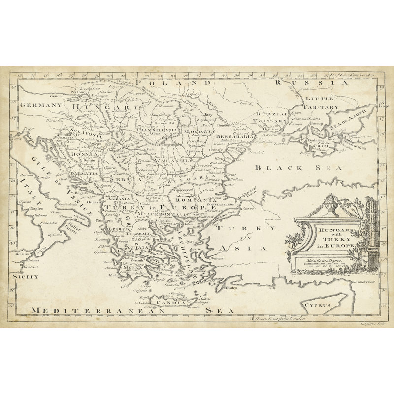 Map Of Hungary & Turkey In Europe - Wrapped Canvas Print, 30cm H x 46cm W
