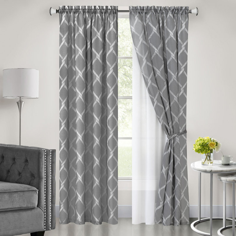 Gray Polyester Light Filtering Rod Pocket Curtain Panel, 52 x 63