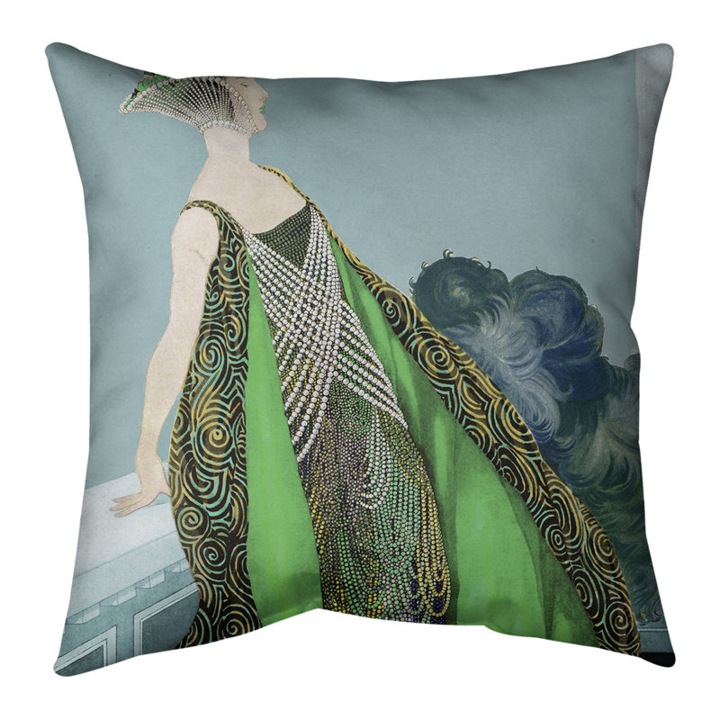 Emily Brodeur Square, Housse de coussin seulement, Bleu / vert, 16 po x 1 po