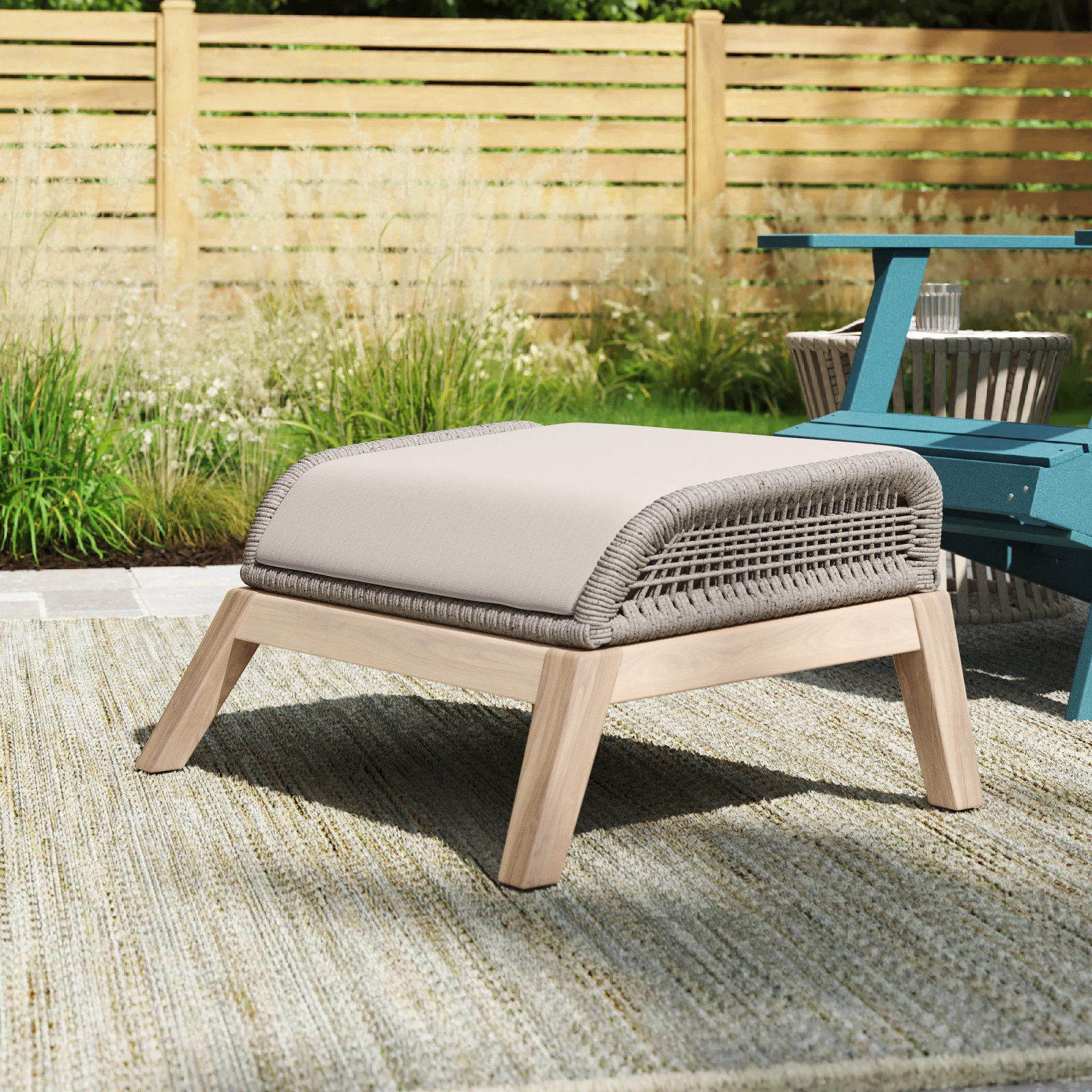 Joss & Main Mitali Outdoor Teak Ottoman with Cushion - Wayfair Canada