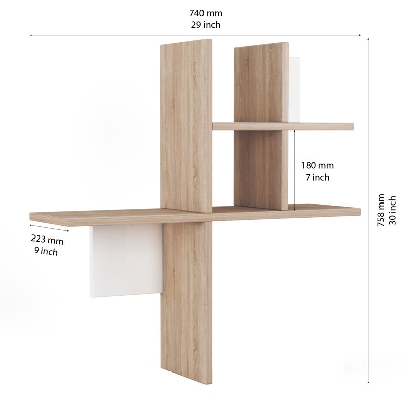 5 Piece Floating Shelf, White/Light Walnut