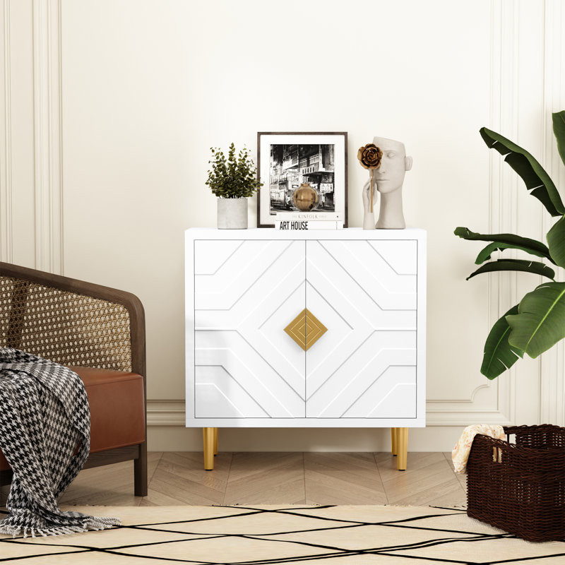 Shenade 31.7'' Modern Sideboard Buffet Cabinet with 2 Decorative Embossed Pattern Doors, White