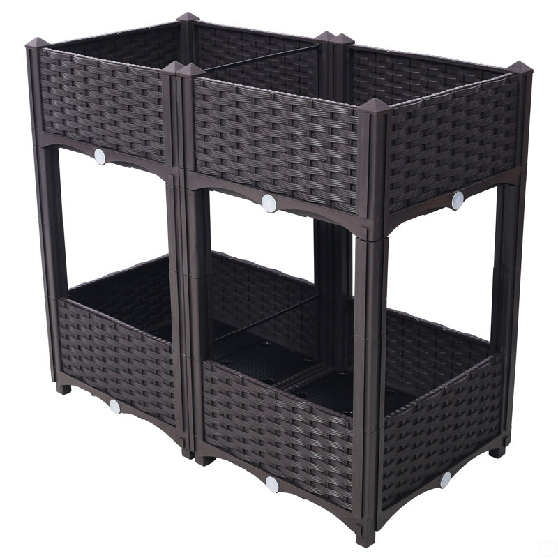 Lits surélevés avec jardinière, H 27,7 po x l 31,5 po x P 15,7 po, Brun
