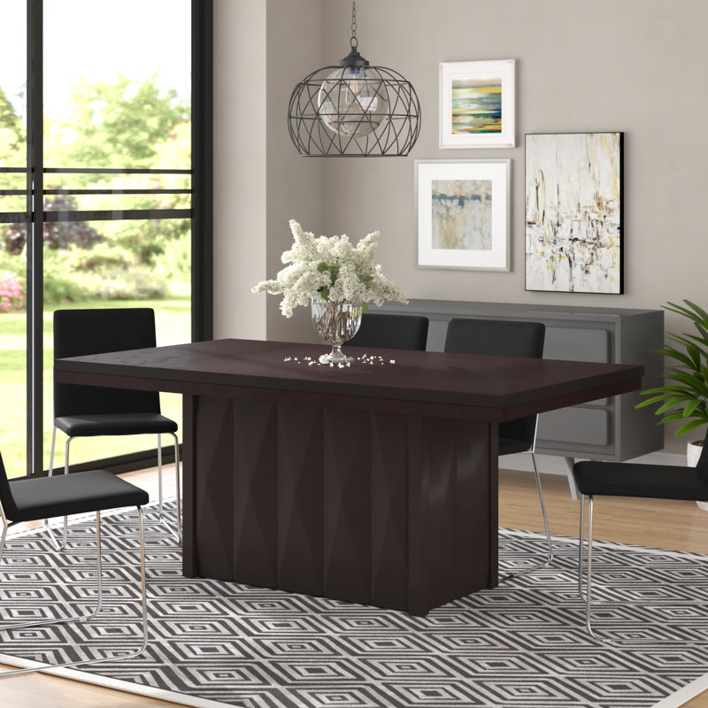 Bierce Contemporary Rectangular Dining Table with Sculptural Geometric Pedestal Base for Seating Six