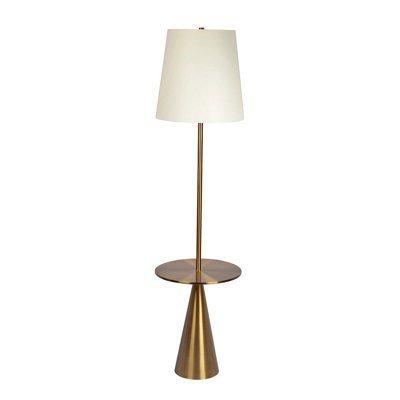 Lampe sur pied céleste moderne avec table d'appoint en laiton avec grand abat-jour blanc