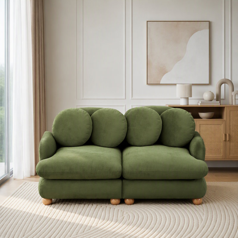 Canapé modulaire modulaire avec revêtement en chenille, Chenille verte