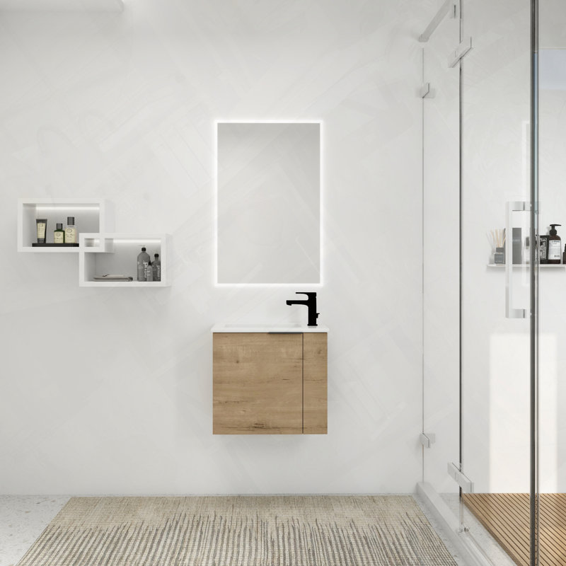 Meuble-lavabo flottant avec évier, Imitation chêne