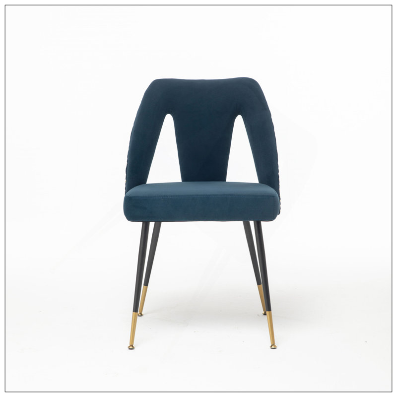 Modern Velvet Upholstered Dining Chair With Nailheads And Metal Legs, Set Of 2, Blue