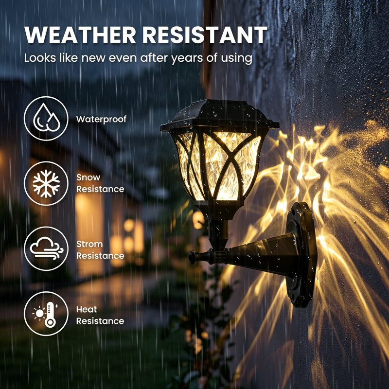 Waterproof Solar Outdoor Wall Fence Lights 4‑Pack, Warm White Solar Powered Decorative Garden Lights for Patio, Deck, Yard, Garage and Shed [Energy Class A]