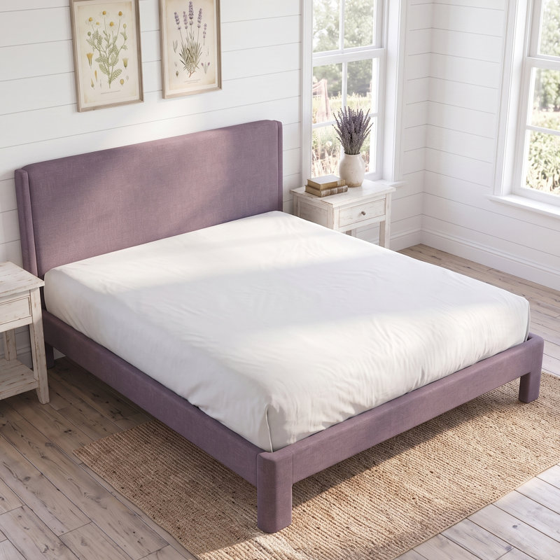 Lit tapissier rectangulaire Modern, minimaliste, très grand, lin mauve, Mauve, Très grand lit
