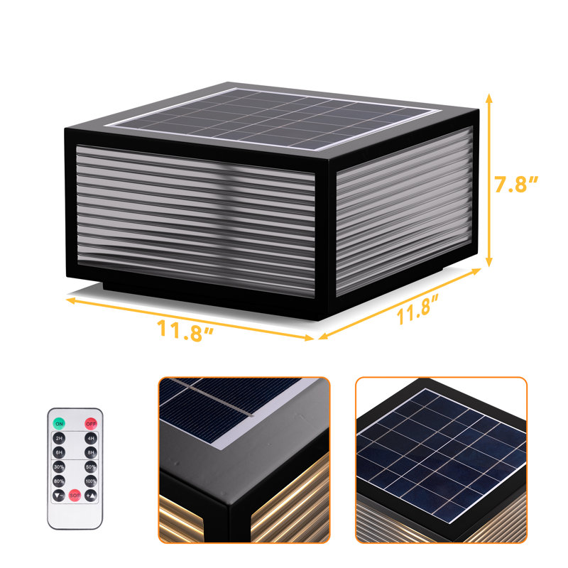 Solar Powered Integrated LED Outdoor Table Lamp Patio Post Lamp, 7.8" H x 11.8" W x 11.8" D