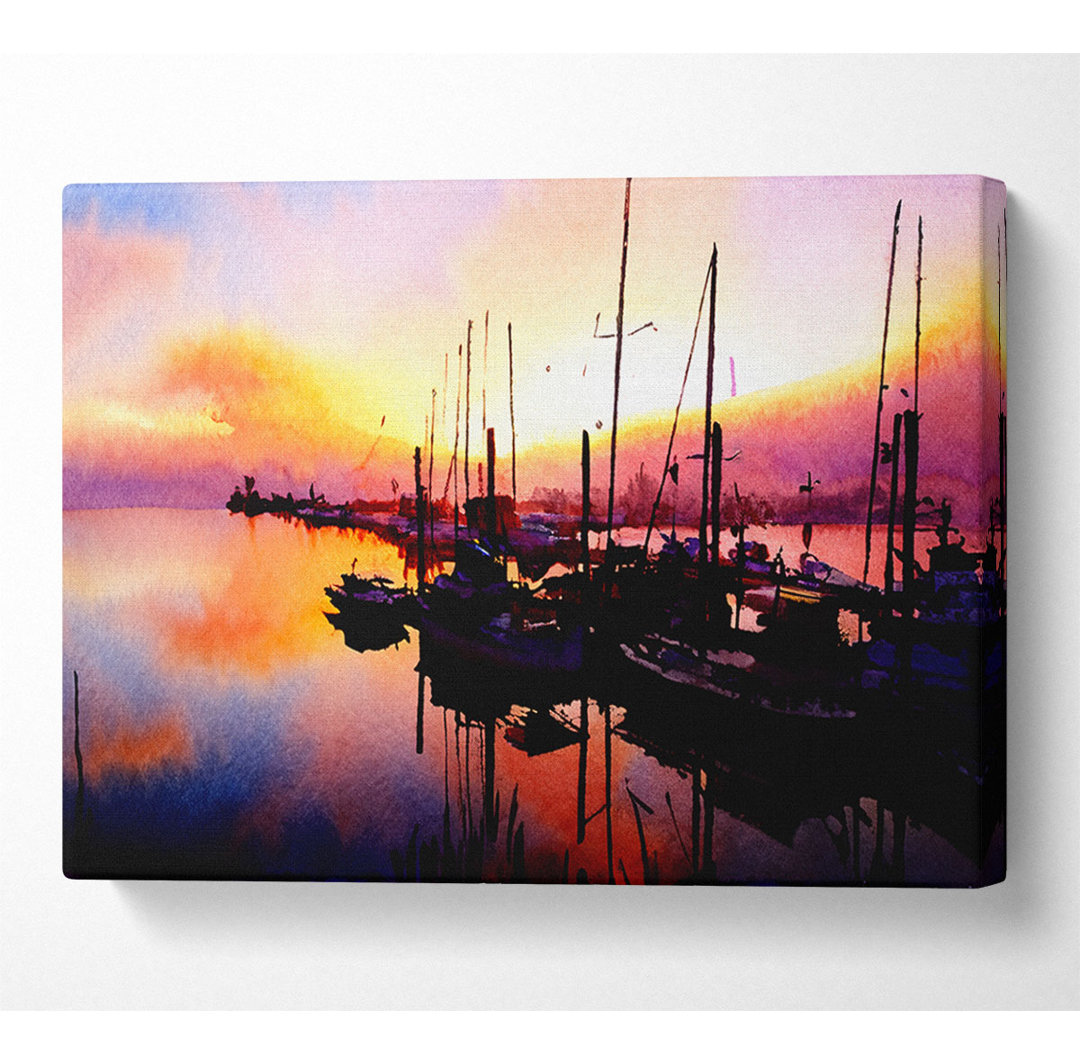 Der Hafen bei Sonnenuntergang - Kunstdrucke auf Segeltuch