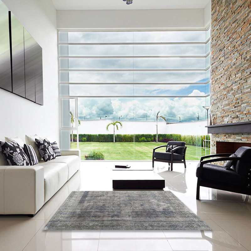 Tapis contemporain gris, Carré 3 pi