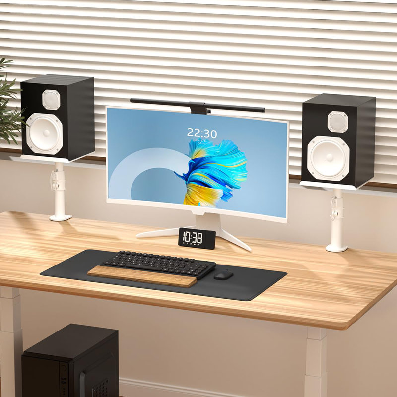 Clamp-On Speaker Stand Desk Mount Set, White