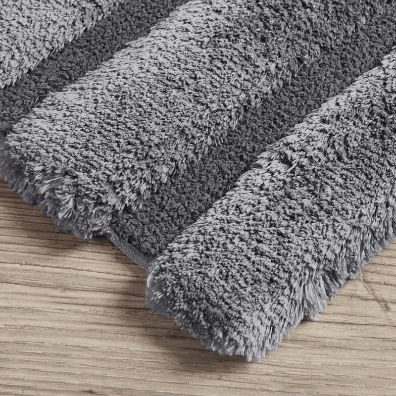 Grey 21x34" Bath Rug, , 100% Macro-spun , Stripe Design, Construction, Fade , Non-skid, Machine Washable Stripe, Non-skid Backing, Bathroom Cover