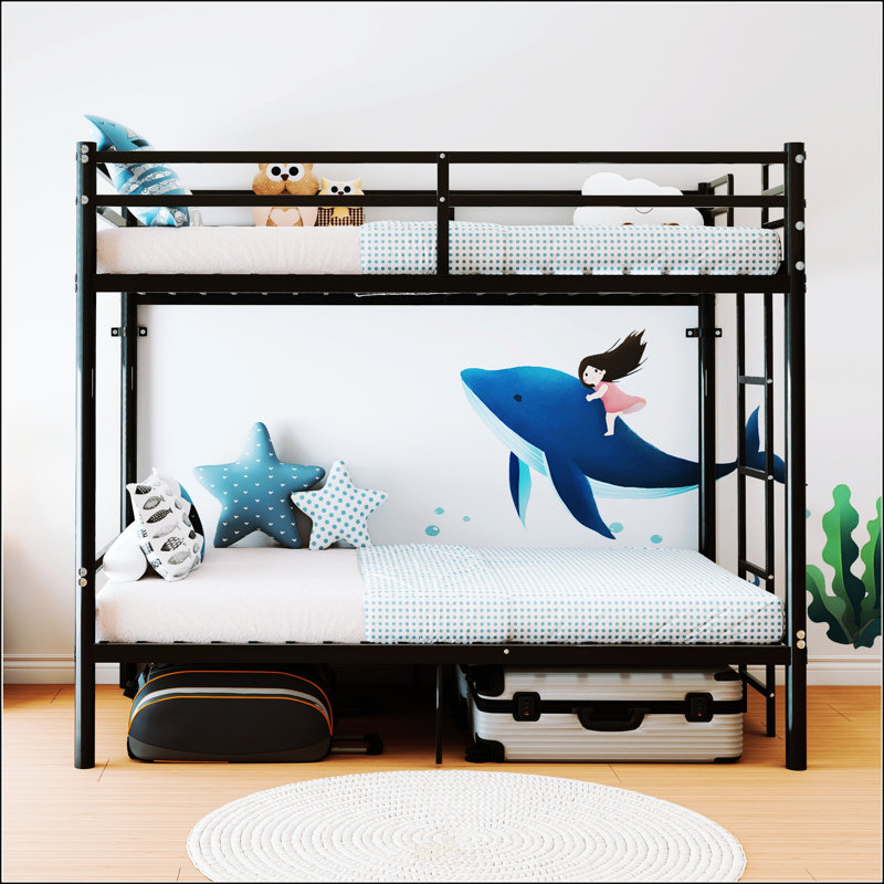 Bunk Bed with Ladder and high Guardrail, Able to Split, Metal Bunk Bed, Storage Space, Noise Free,Twin Over Twin Size,Black