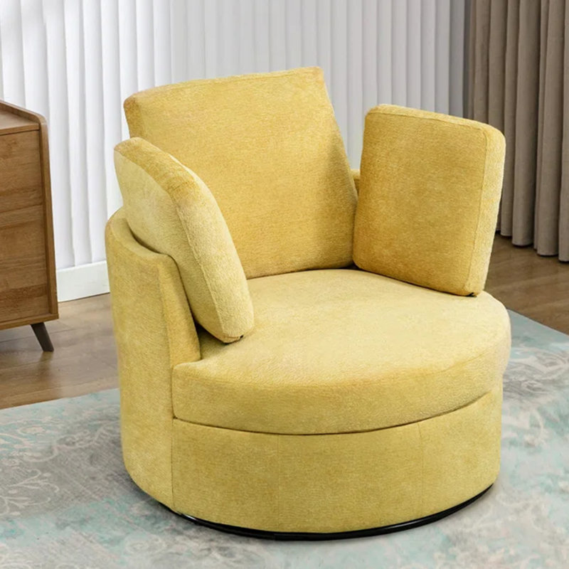 Fauteuil demi-tonneau pivotant avec rangement caché Chenille, Chenille jaune