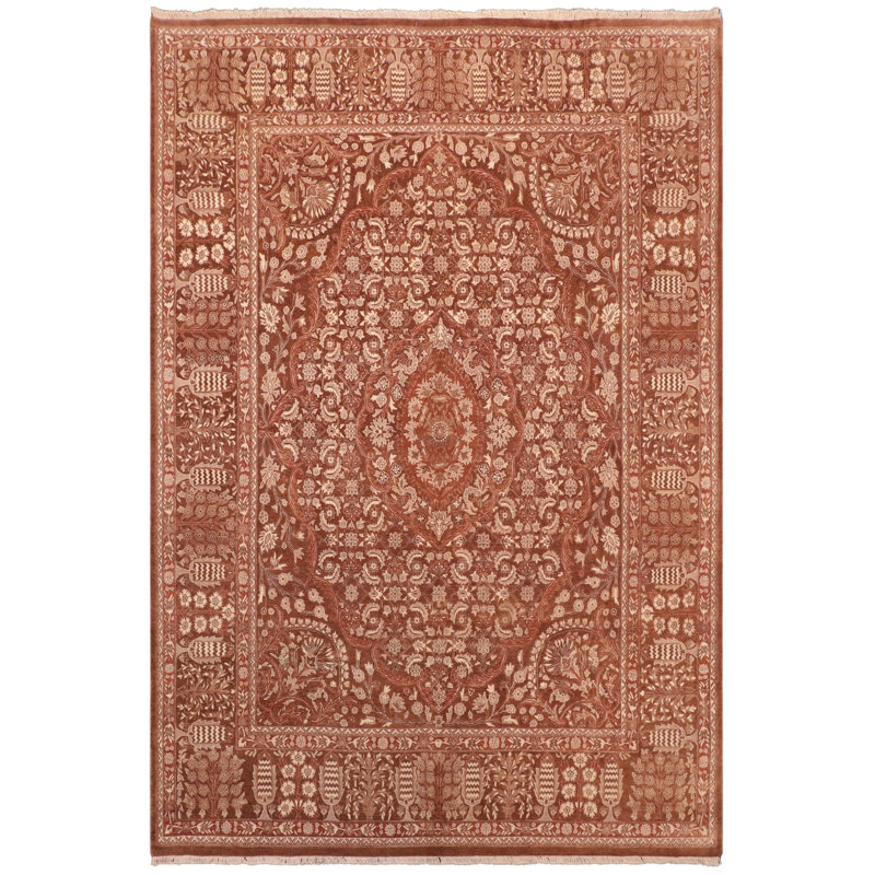 Tapis brun / crème en laine noué à la main 7 pi 11 po x 9 pi 8 po Paride