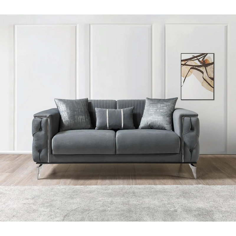 Ensemble de salon Belinda, Gris, Canapé, causeuse, fauteuil