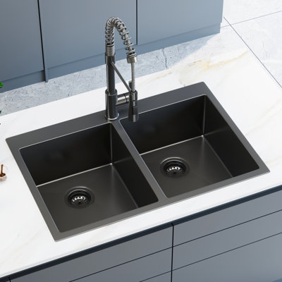 33" L X 22" W Double Bowl Drop-In Kitchen Sink With Faucet