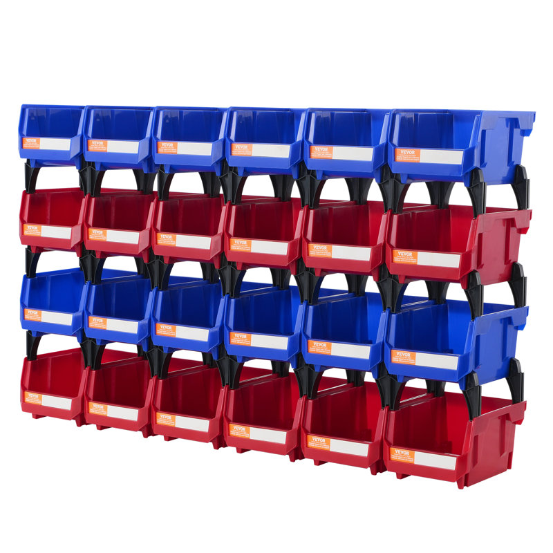 VEVOR Blue and Red Stackable Plastic Storage Bins 24-Pack