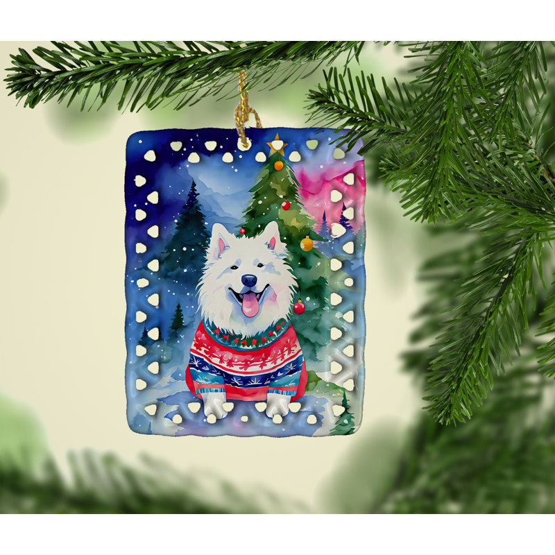 Ornement en porcelaine de Noël Samoyède, Samoyed 3619