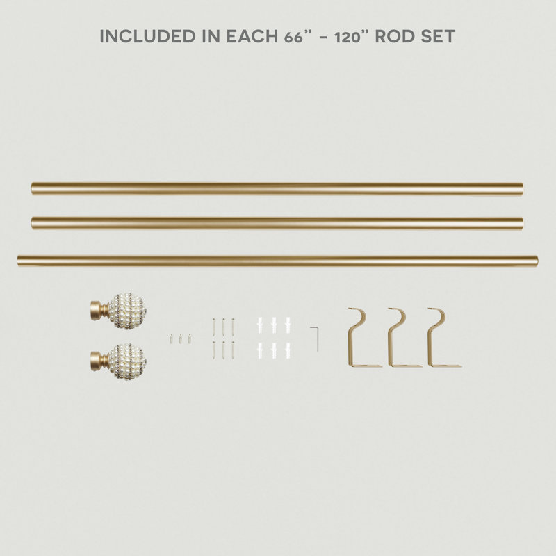 Metal Adjustable 1" Single Curtain Rod, 66" - 120", Gold