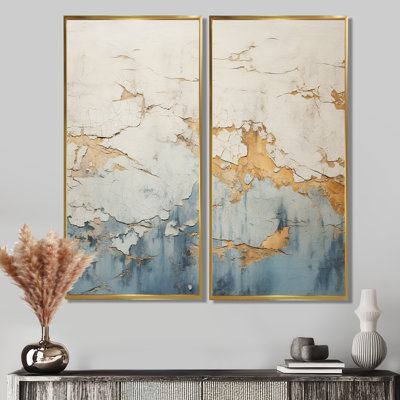 Gold And Blue Paint Fusion - Modern Art Prints On Canvas
