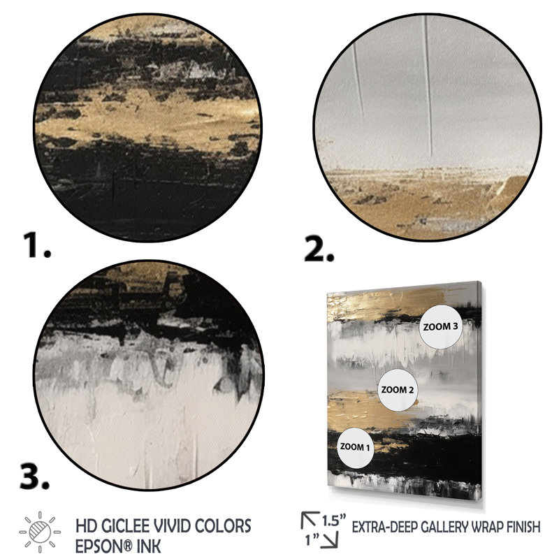 Minimal Joy en noir et or III - ensemble de peintures abstraites sur toile, H 28 po x l 36 po x P 1 po