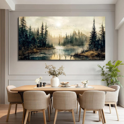Grande décoration murale pour le salon, art mural sur toile pour le bureau, décorations murales pour la chambre à coucher, forêt, rivière, paysage, peintures, images modernes, œuvre d'art, décoration intérieure, 24 x 48 po