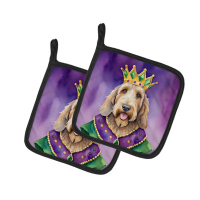 Otterhound King of Mardi Gras Pair of Pot Holders