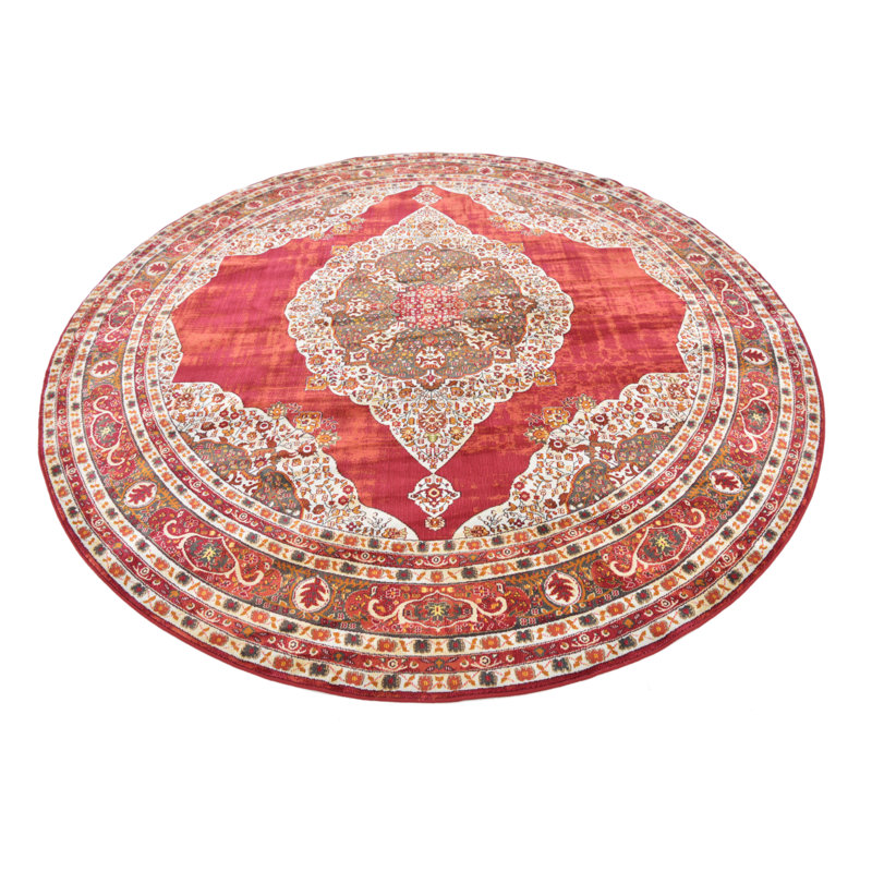 Folmar Oriental Area Rug, Round 8', Red 