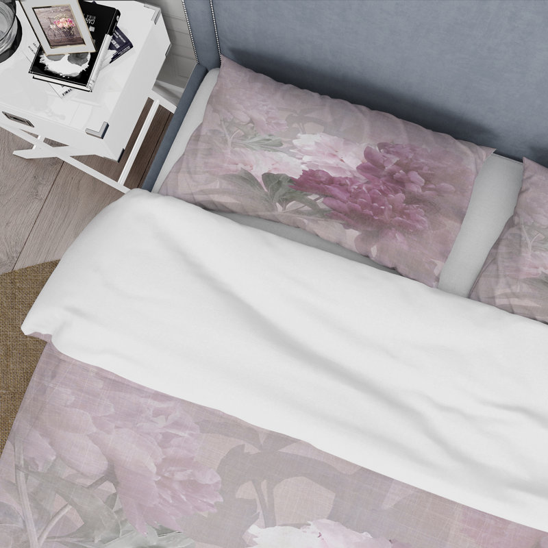 Ensemble de housse de couette traditionnel rétro mauve et rose II - microfibre de polyester