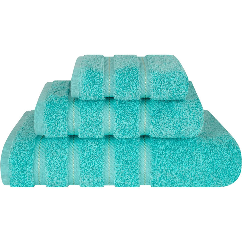 Ensemble de serviettes de bain turque 100% coton 3 pièces, collection super douce et absorbante Darcelle, Bleu turquoise
