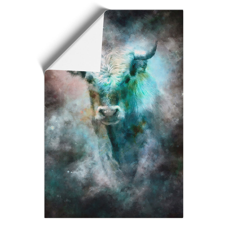 Bull Cow in the Mist Painting - Frameless Print, 59cm H x 42cm W x 0.1cm D